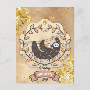 Cartão Postal Feliz Dia de as mães, diversão em Koala Sloth e 