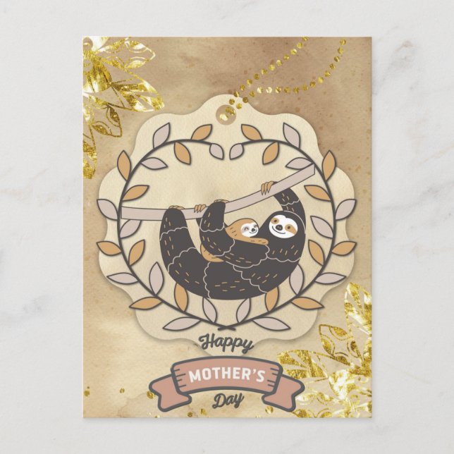 Cartão Postal Feliz Dia de as mães, diversão em Koala Sloth e Ba (Frente)
