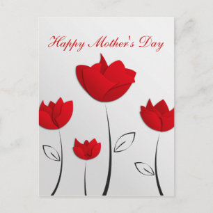 Cartão Postal Feliz Dia de as mães Flores Vermelhas