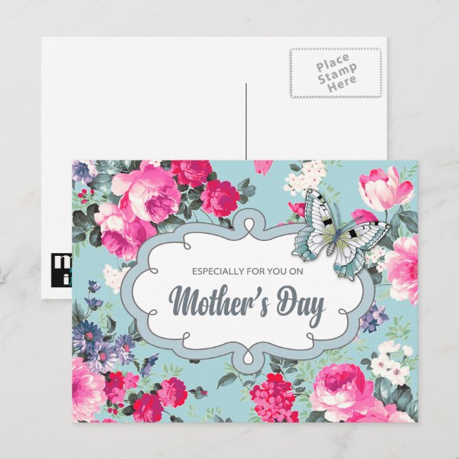 Cartão Postal Feliz Dia de as mães. Pintura antiga de Rosa (Frente/Verso)