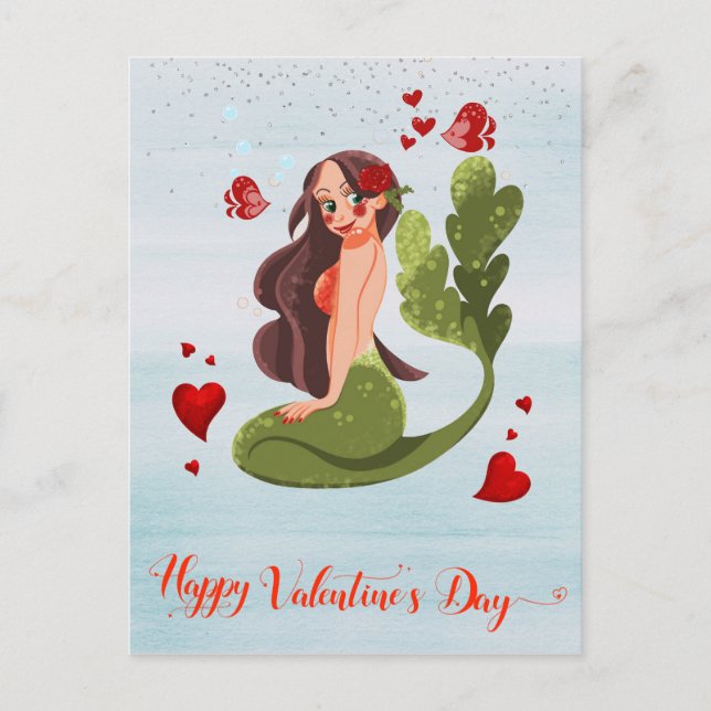 Cartão Postal Feliz dia de os namorados Mermaid Love (Frente)