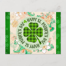 Cartão Postal Feliz Dia de São Patrício Floral Verde Shamrock