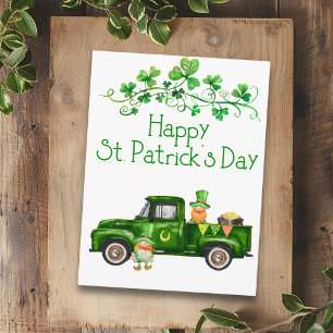 Cartão Postal Feliz Dia de São Patrício Gnomos de Caminhão Verde