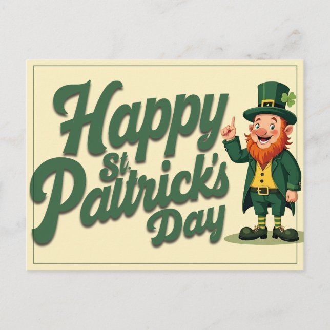 Cartão Postal Feliz Dia de São Patrício Leprechaun Fofo (Frente)