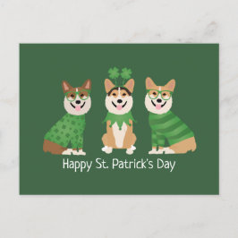 Cartão Postal Feliz Dia de São Patrício Pembroke Welsh Corgi Dog