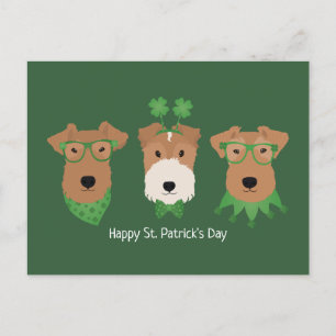 Cartão Postal Feliz Dia de São Patrício Welsh Wire Fox Terrier D