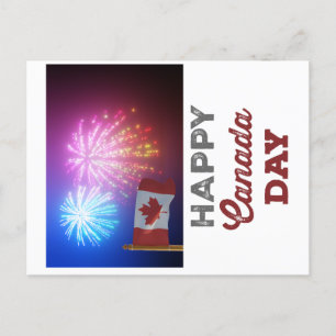 Cartão Postal Feliz Dia do Canadá Sinalizador e Fireworks