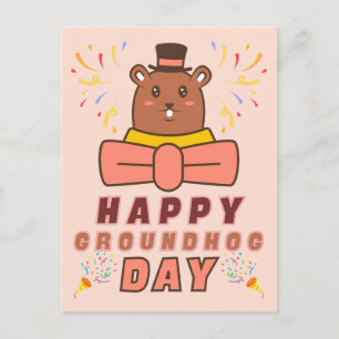 Cartão Postal Feliz Dia do Groundhog - Celebração do Dia do Grou