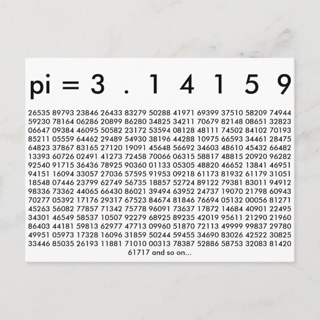 Cartão Postal Feliz Dia do Pi Dígitos Matemáticos 3.14 Amor à Ma (Frente)