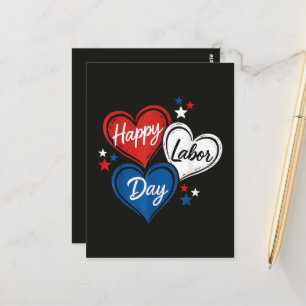 Cartão Postal Feliz Dia do Trabalho Corações Patrióticos Vermelh