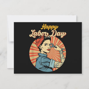 Cartão Postal Feliz Dia do Trabalho Rapariga Forte Empregada