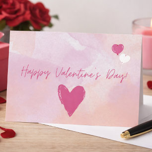 Cartão Postal Feliz Dia dos Namorados com Aquarela Rosa Suave