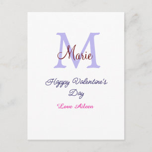 Cartão Postal Feliz dia dos namorados em pastel roxo monograma r