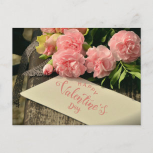 Cartão Postal Feliz Dia dos Namorados Flores Rosa para Ela