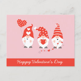Cartão Postal Feliz Dia dos Namorados Gnomos Vermelho Rosa