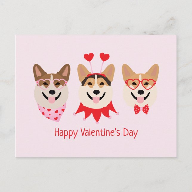 Cartão Postal Feliz Dia dos Namorados Pembroke Galsh Corgi Cães (Frente)