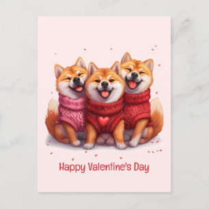 Cartão Postal Feliz Dia dos Namorados Shiba Inu Cães