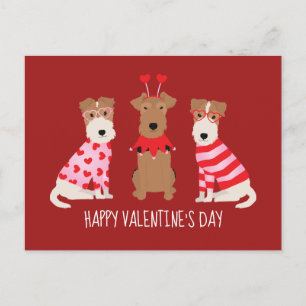 Cartão Postal Feliz Dia dos Namorados Welsh Wire Fox Terrier Dog