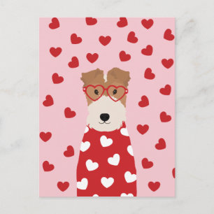 Cartão Postal Feliz Dia dos Namorados Wire Fox Terrier Cachorro
