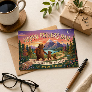 Cartão Postal Feliz Dia dos Pais Papai Urso Acampamento Montanha