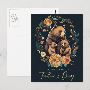 Cartão Postal Feliz Dia dos Pais Ursos Fofos Arte Folclórica