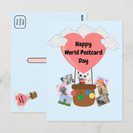 Cartão Postal Feliz Dia Mundial do Cartão-Postal Gato no Balão