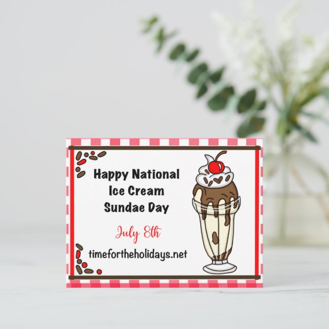 Cartão Postal Feliz Dia Nacional do Sorvete Sundae, 8 de julho (Em pé/Frente)
