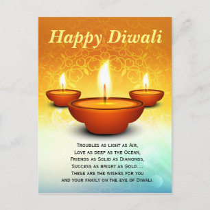 Cartão Postal Feliz Diwali relâmpago lâmpadas de óleo dourado ve