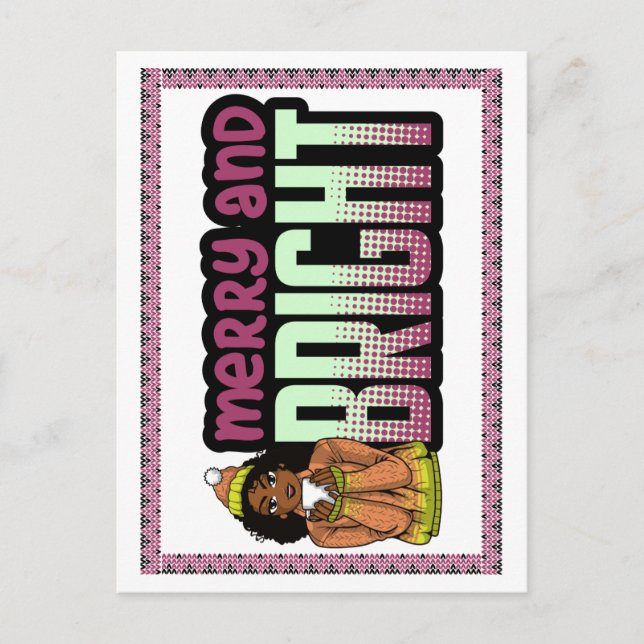 Cartão Postal Feliz e Bright Black Girl Melanin Sista Natal (Frente)