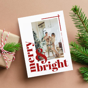 Cartão Postal Feliz e Bright Simple Photo Maroon no Natal