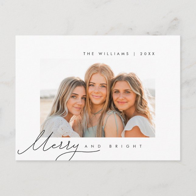 Cartão Postal Feliz e Brilho, Saudação de Natal, Foto da Família (Frente)