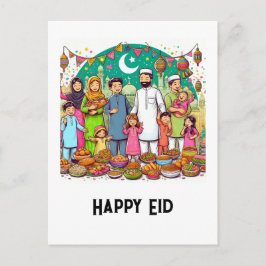 Cartão Postal Feliz Eid Família Divertida Comemoração Design