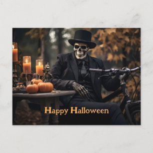 Cartão Postal Feliz esqueleto de Halloween num smoking vintado
