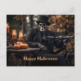 Cartão Postal Feliz esqueleto de Halloween num smoking vintado