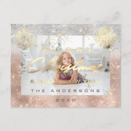 Cartão Postal Feliz Feliz ano novo de Natal Dourado Foto de Neve