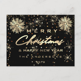 Cartão Postal Feliz Feliz ano novo de Natal Neve Dourada Faísca 