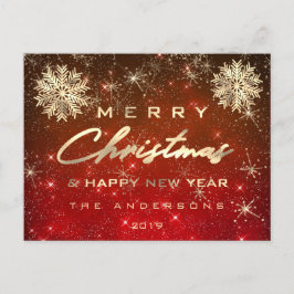 Cartão Postal Feliz Feliz ano novo de Natal Neve Dourada Maroo V