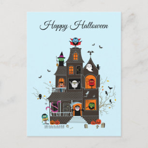 Cartão Postal Feliz Feliz Halloween Pessoas de casas assombradas