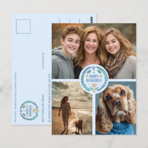 Cartão Postal Feliz Feriado de 3 FOTOGRAFIAS, Desenhado à Mão, e