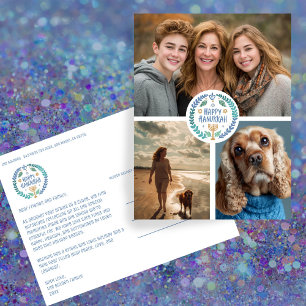 Cartão Postal Feliz Feriado de 3 FOTOGRAFIAS, Desenhado à Mão, e