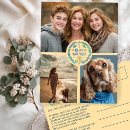 Cartão Postal Feliz Feriado de 3 FOTOGRAFIAS, Desenhado à Mão, e