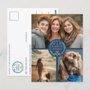 Cartão Postal Feliz Feriado de 3 FOTOGRAFIAS, Desenhado à Mão, e