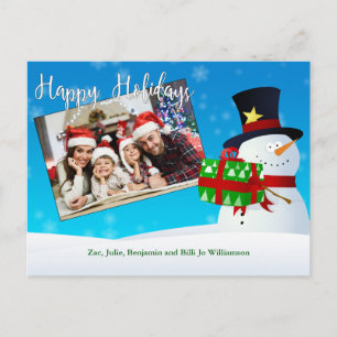 Cartão Postal Feliz Feriado Feliz Snowman com um presente