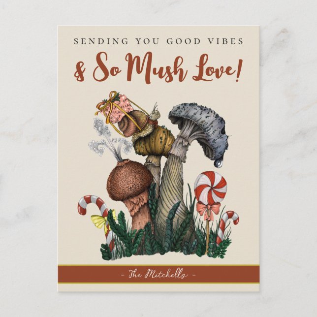 Cartão Postal Feliz Festiva Festiva Festiva Magia Cogumelo Natal (Frente)