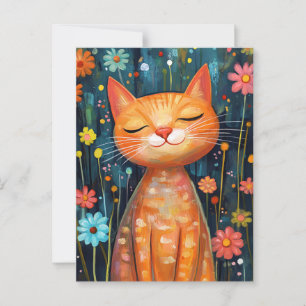 Cartão Postal Feliz Flor de Gato Laranja