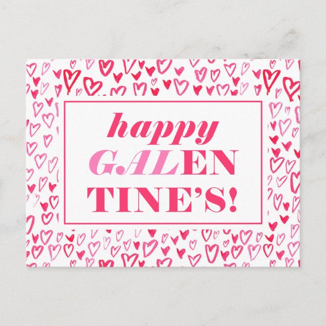 Cartão Postal Feliz Galentine | Corações de Aquarela (Frente)