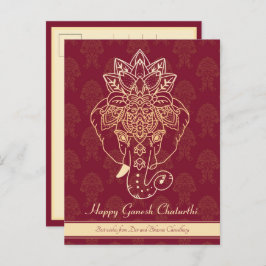 Cartão Postal Feliz Ganesh Chaturthi, texto próprio, burgundy
