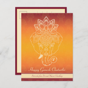 Cartão Postal Feliz Ganesh Chaturthi, texto próprio, marrom grad