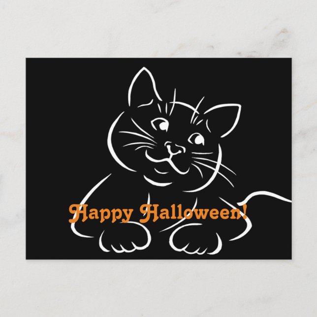 Cartão Postal Feliz Gato de Halloween (Frente)