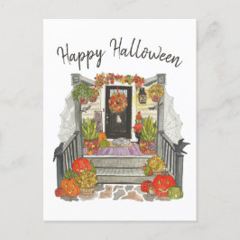 Cartão Postal Feliz Gato de Halloween Aquarela